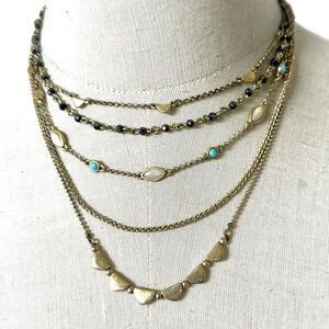 Lucky Brand gold tone blue beaded multi strand necklace